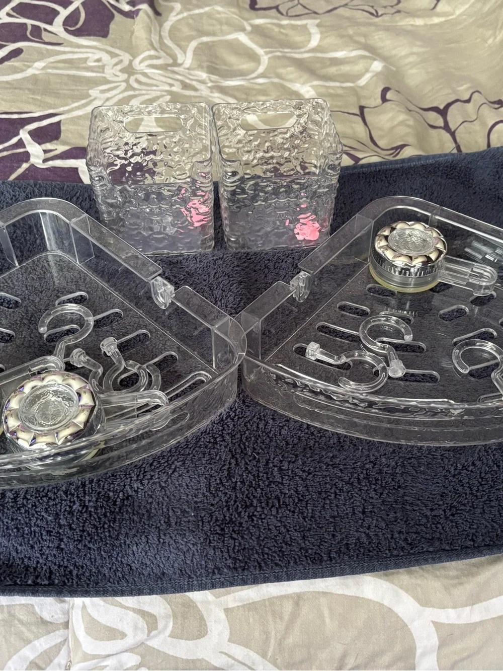 Clear Acrylic Corner Shower Caddy Set with 3hooks each 2sm holders. Never used